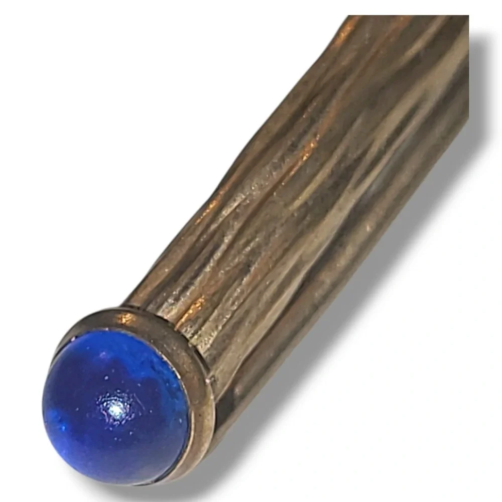 Vintage Gold Tone Mechanical Pencil Blue Cabochon Textured Pocket Clip 3.5